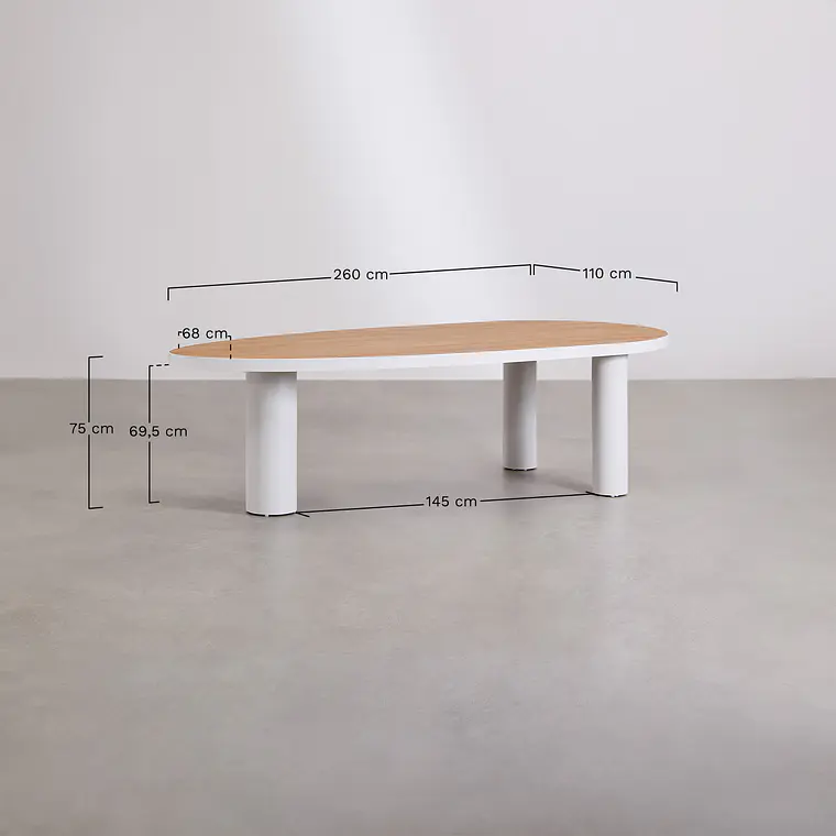 Set de mesa ovalada 260x110 cm en aluminio y madera de teca y 8 sillas de jardín en madera de acacia Dareva 10
