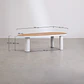 Set de mesa ovalada 260x110 cm en aluminio y madera de teca y 8 sillas de jardín en madera de acacia Dareva - Miniatura 10
