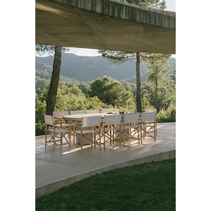 Set de mesa ovalada 260x110 cm en cemento Aurean y 10 sillas de director plegables de jardín en madera de acacia Galina