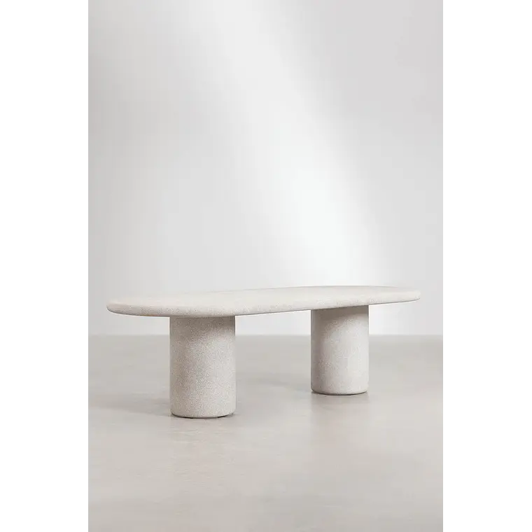 Set de mesa ovalada 260x110 cm en cemento Aurean y 10 sillas de director plegables de jardín en madera de acacia Galina 3