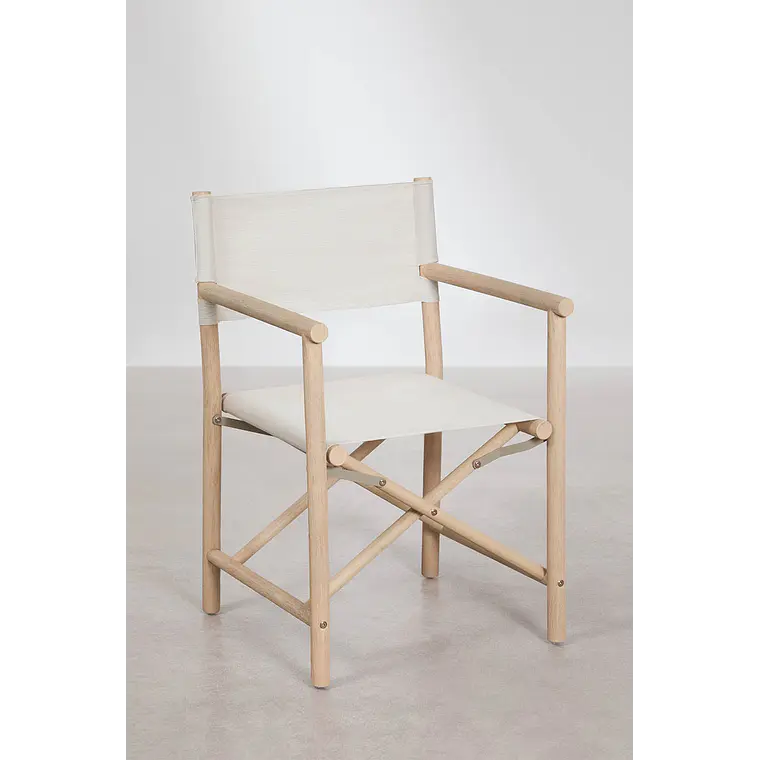 Set de mesa ovalada 260x110 cm en cemento Aurean y 10 sillas de director plegables de jardín en madera de acacia Galina 7