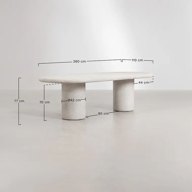 Set de mesa ovalada 260x110 cm en cemento Aurean y 10 sillas de director plegables de jardín en madera de acacia Galina 11