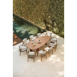 Set de mesa ovalada 260x120 cm en madera de acacia y 10 sillas de jardín en madera de eucalipto Dunena