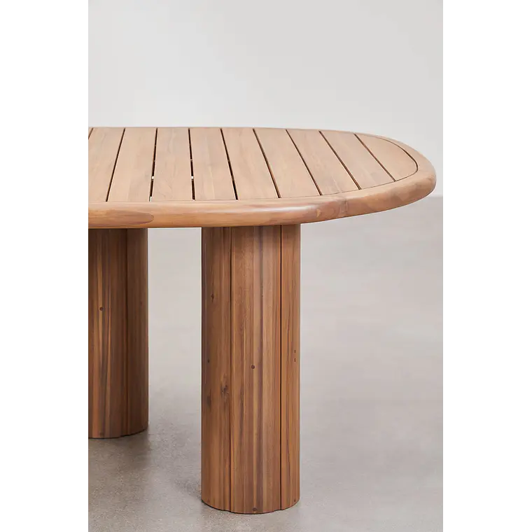Set de mesa ovalada 260x120 cm en madera de acacia y 10 sillas de jardín en madera de eucalipto Dunena 4