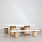 Set de mesa rectangular 230x110 cm y 2 bancos de jardín en cemento y madera de acacia Dorina - Miniatura 1