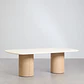 Set de mesa rectangular 230x110 cm y 2 bancos de jardín en cemento y madera de acacia Dorina - Miniatura 2
