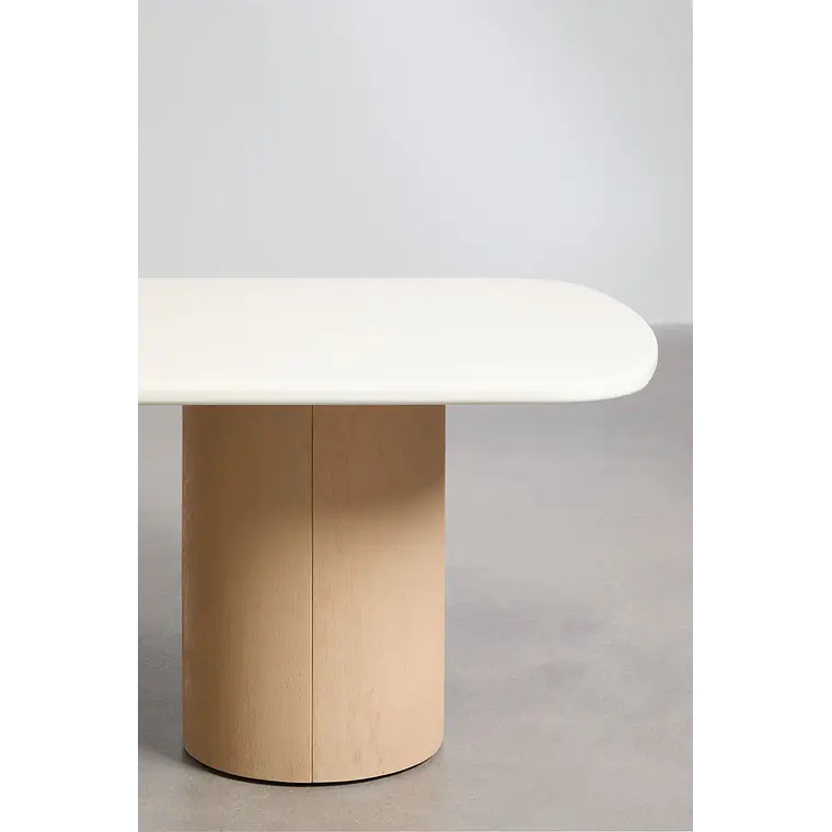 Set de mesa rectangular 230x110 cm y 2 bancos de jardín en cemento y madera de acacia Dorina 4