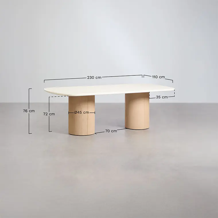 Set de mesa rectangular 230x110 cm y 2 bancos de jardín en cemento y madera de acacia Dorina 8