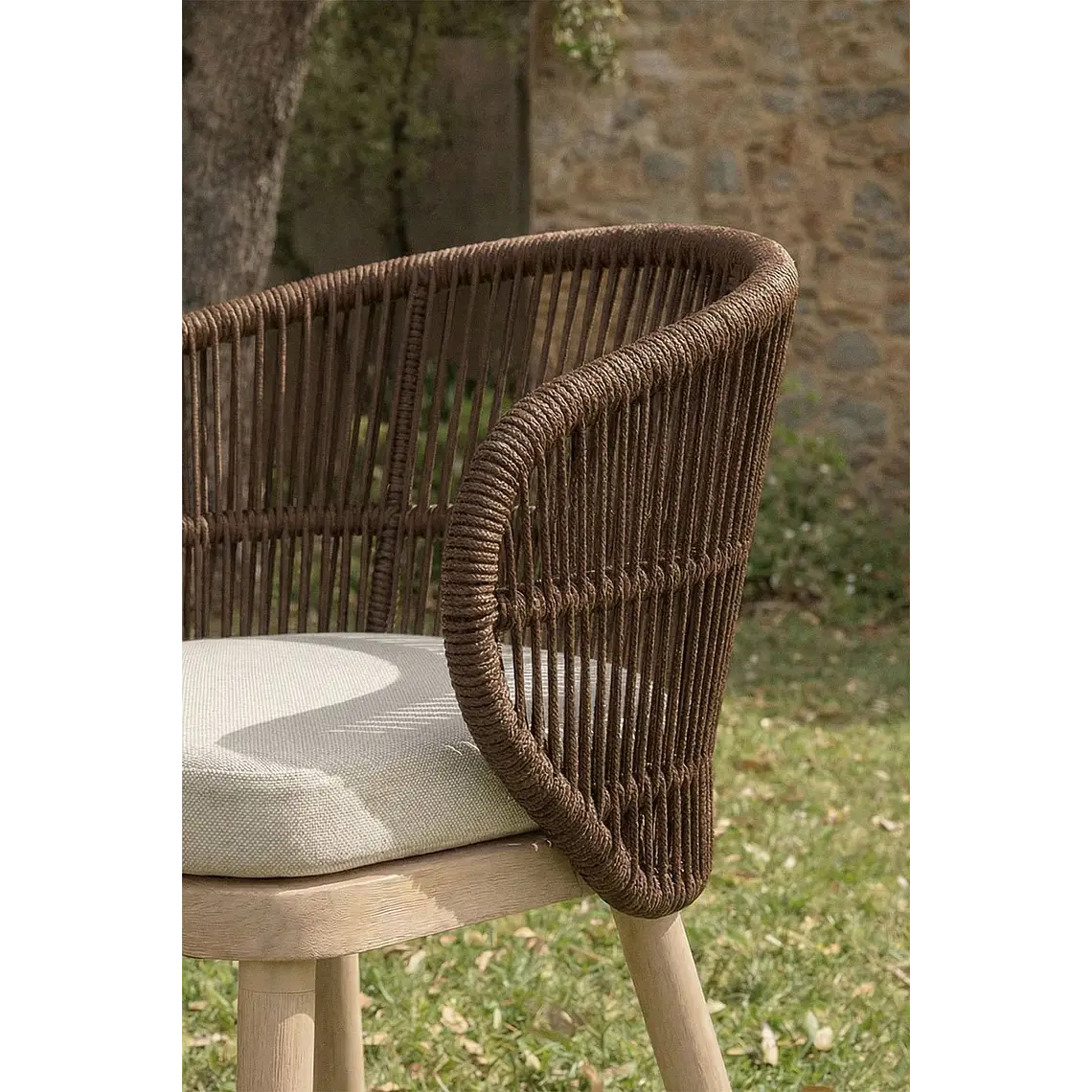 Set de mesa rectangular 250-310x105 cm extensible y 10 sillas de jardín en madera de acacia y cuerda trenzada Falina 2