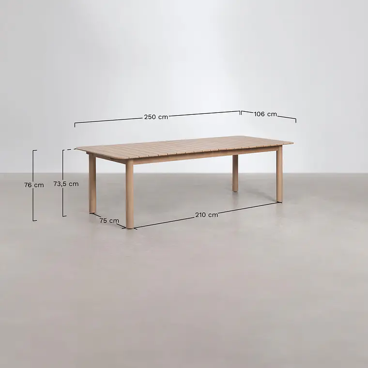 Set de mesa rectangular 250-310x105 cm extensible y 10 sillas de jardín en madera de acacia y cuerda trenzada Falina 11