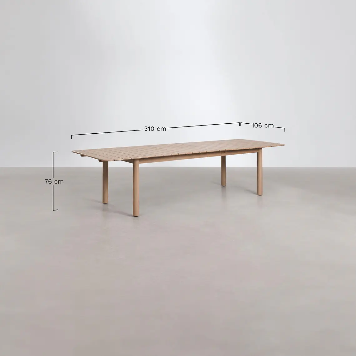 Set de mesa rectangular 250-310x105 cm extensible y 12 sillas de jardín en madera de acacia y cuerda trenzada Fiorina 12