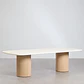 Set de mesa rectangular 270x110 cm y 2 bancos de jardín en cemento y madera de acacia Elvina - Miniatura 4