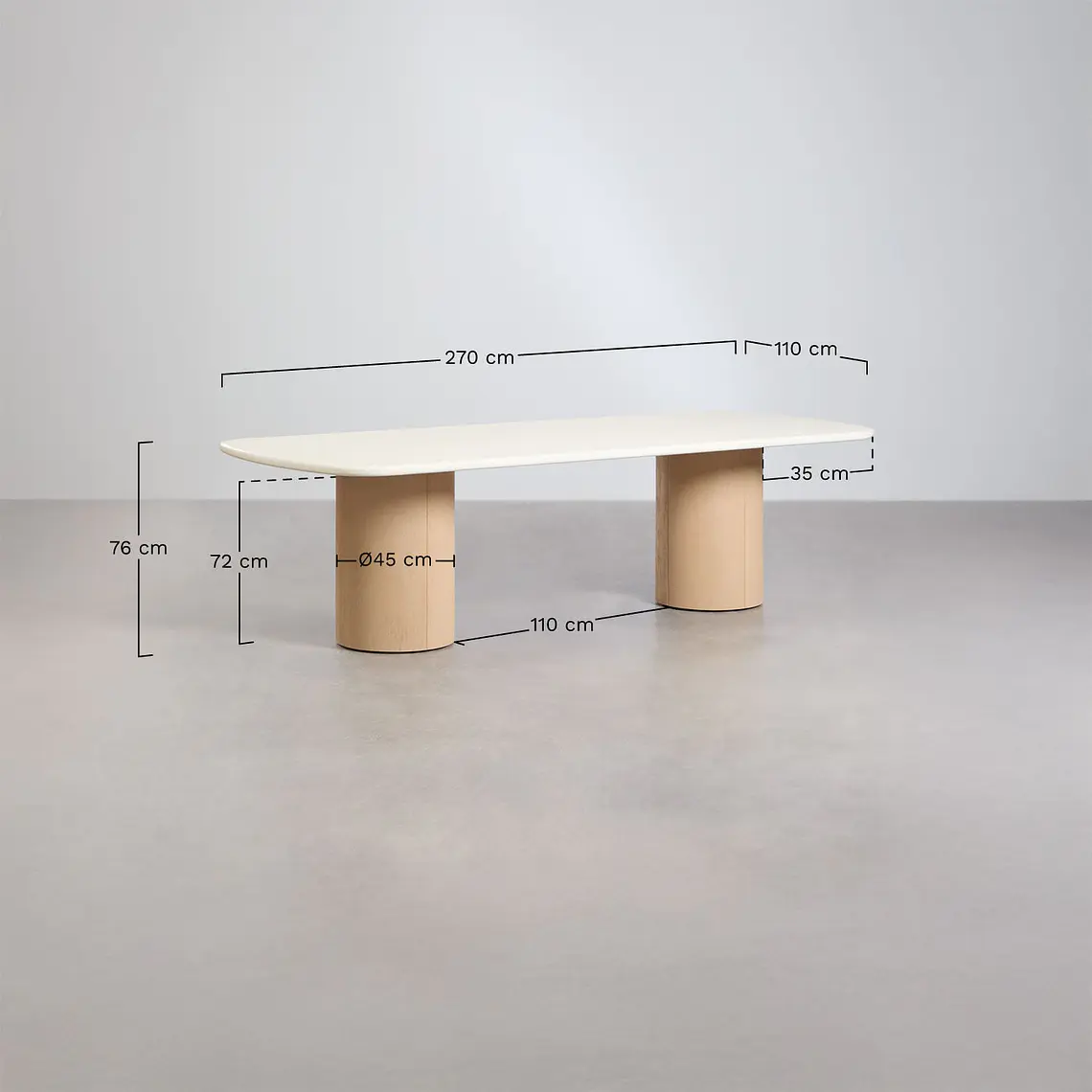 Set de mesa rectangular 270x110 cm y 2 bancos de jardín en cemento y madera de acacia Elvina 10