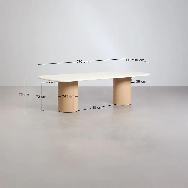 Set de mesa rectangular 270x110 cm y 2 bancos de jardín en cemento y madera de acacia Elvina 10