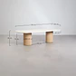 Set de mesa rectangular 270x110 cm y 2 bancos de jardín en cemento y madera de acacia Elvina - Miniatura 10
