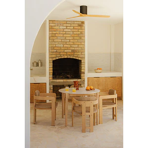 Set de mesa redonda Ø100 cm en cemento y 4 sillas de jardín en madera de acacia y ratán sintético Zalina