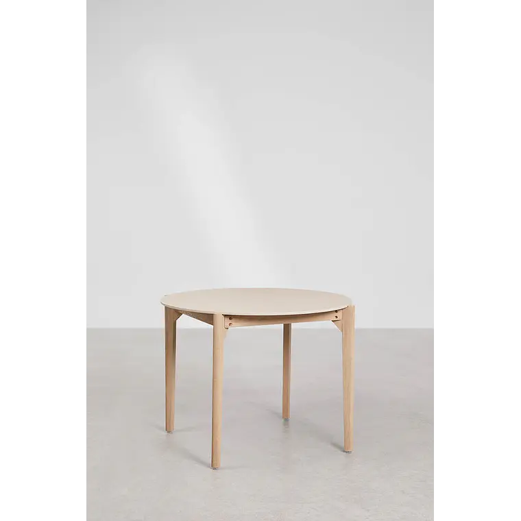 Set de mesa redonda Ø100 cm en cemento y 4 sillas de jardín en madera de acacia y ratán sintético Zalina 4