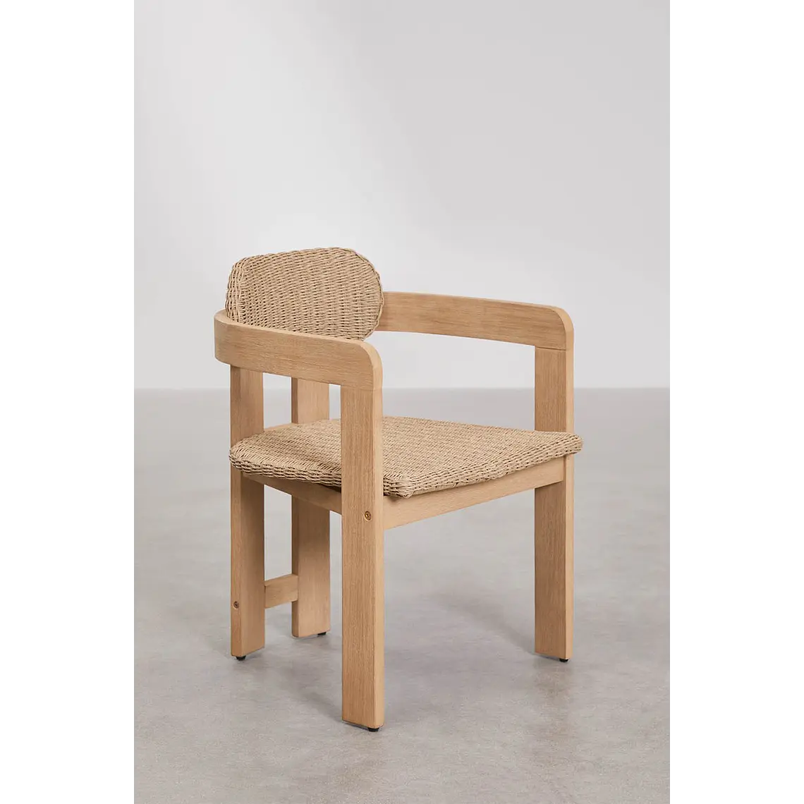 Set de mesa redonda Ø100 cm en cemento y 4 sillas de jardín en madera de acacia y ratán sintético Zalina 7