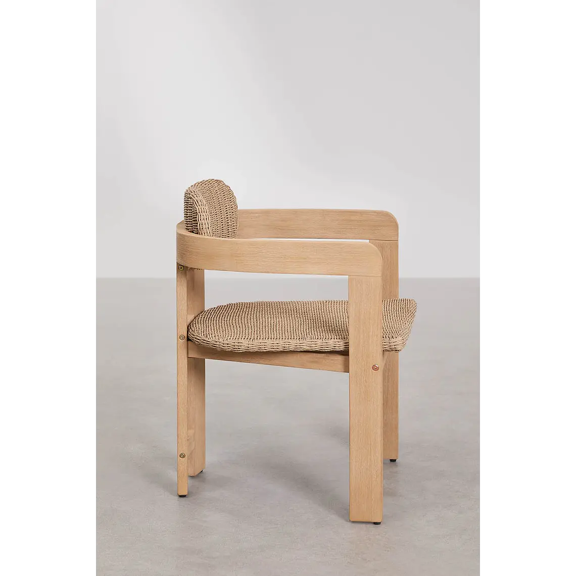 Set de mesa redonda Ø100 cm en cemento y 4 sillas de jardín en madera de acacia y ratán sintético Zalina 8