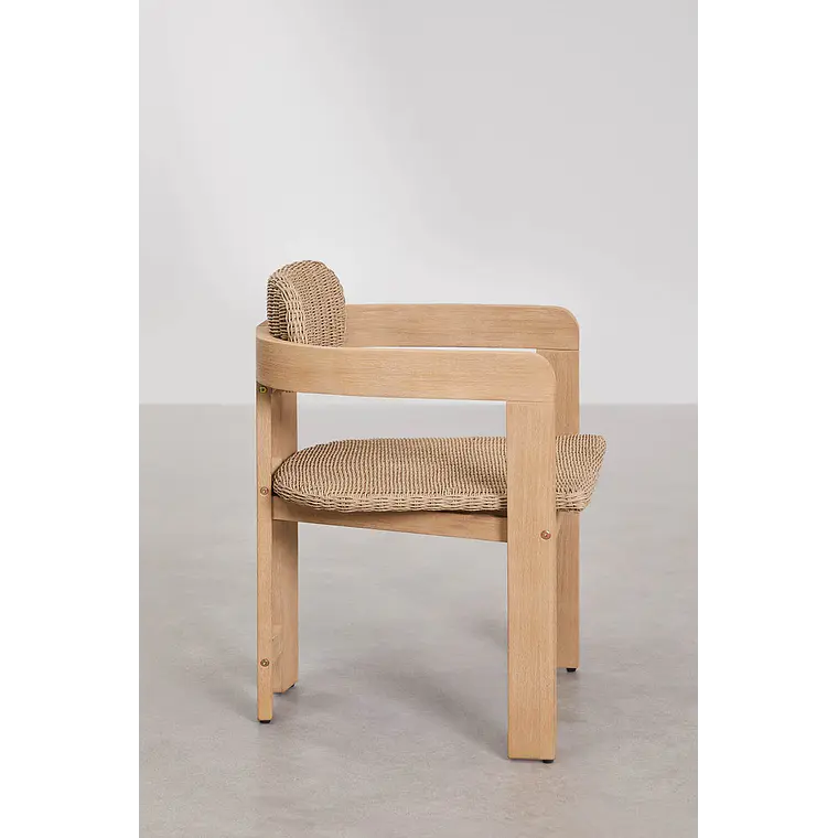 Set de mesa redonda Ø100 cm en cemento y 4 sillas de jardín en madera de acacia y ratán sintético Zalina 8