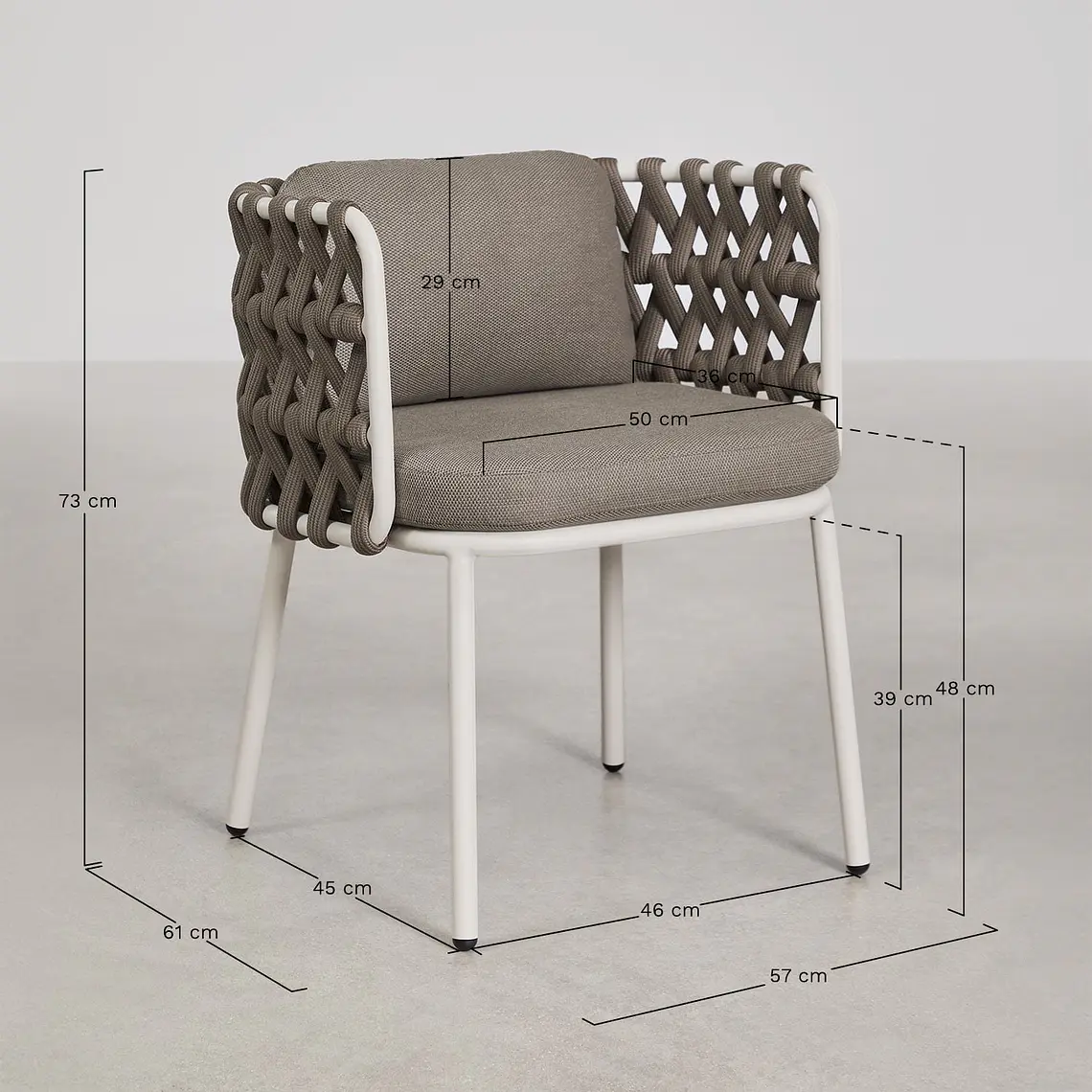 Set de mesa redonda Ø120 cm en cemento Eloria y 6 sillas de jardín en aluminio y cuerda trenzada Damina 12