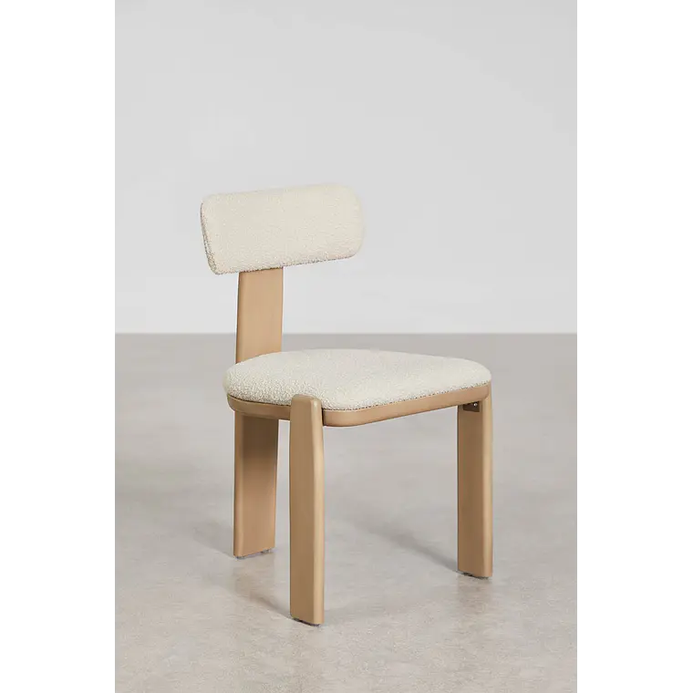 Set de mesa redonda Ø120 cm en cemento Eloria y 6 sillas de jardín en madera de acacia y tela bouclé Celina 7