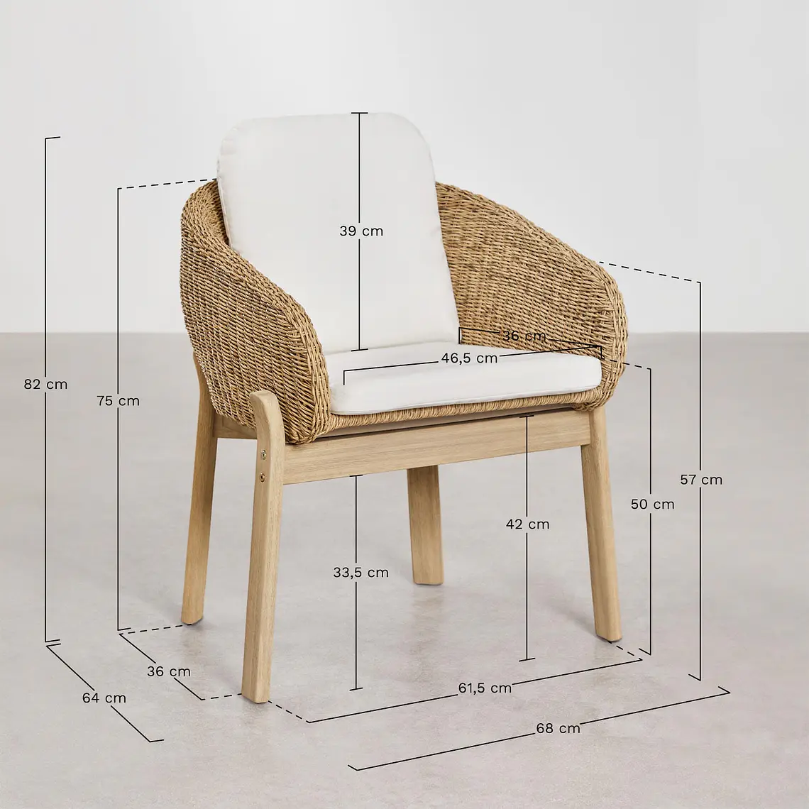 Set de mesa redonda Ø120 cm en cemento Namara y 4 sillas de jardín con reposabrazos en madera de acacia Zenora 11