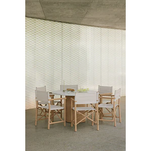 Set de mesa redonda Ø120 cm en cemento y 6 sillas de director plegables de jardín en madera de acacia Elanira
