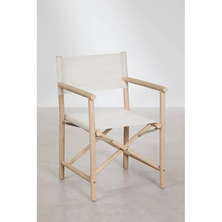 Set de mesa redonda Ø120 cm en cemento y 6 sillas de director plegables de jardín en madera de acacia Elanira 7