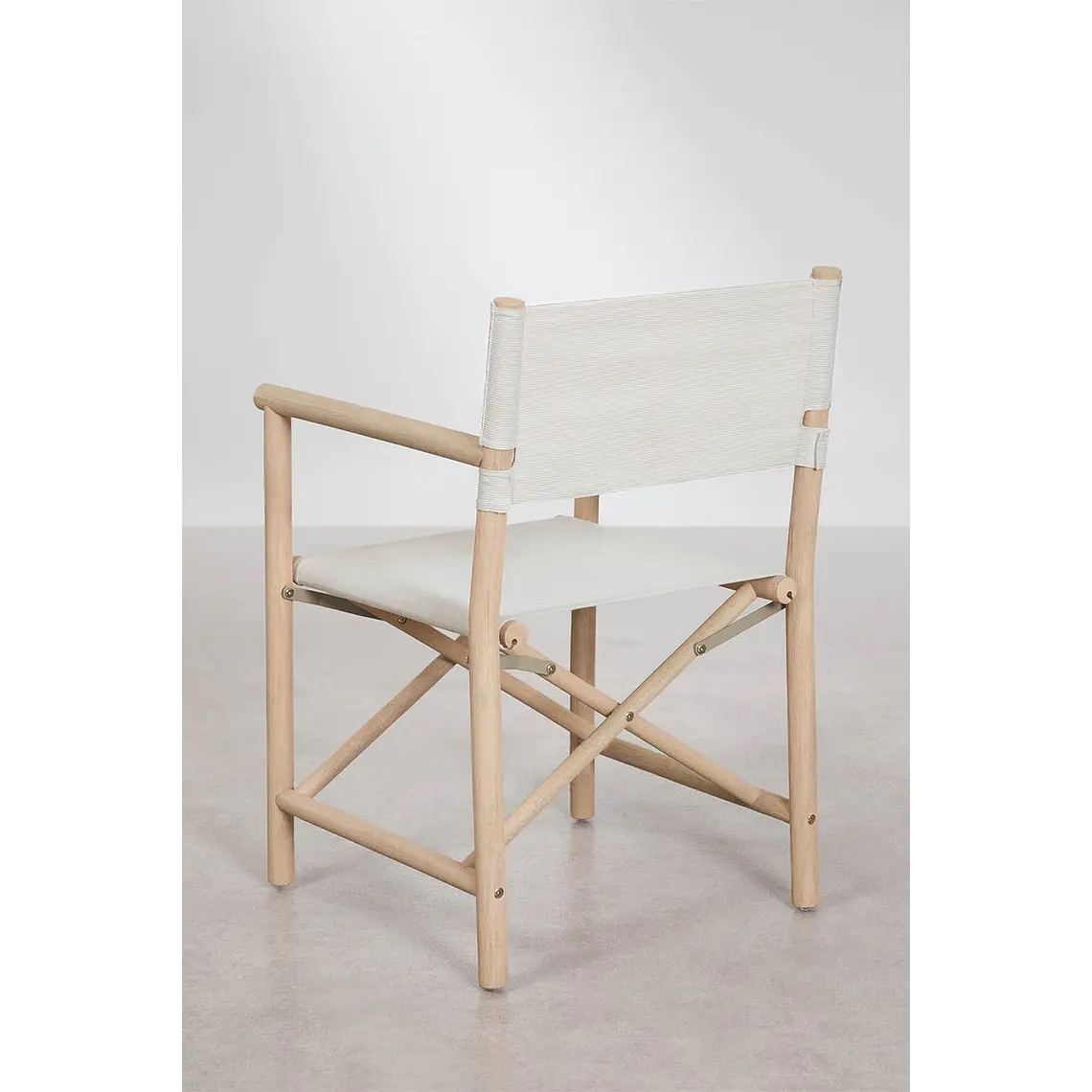 Set de mesa redonda Ø120 cm en cemento y 6 sillas de director plegables de jardín en madera de acacia Elanira 9