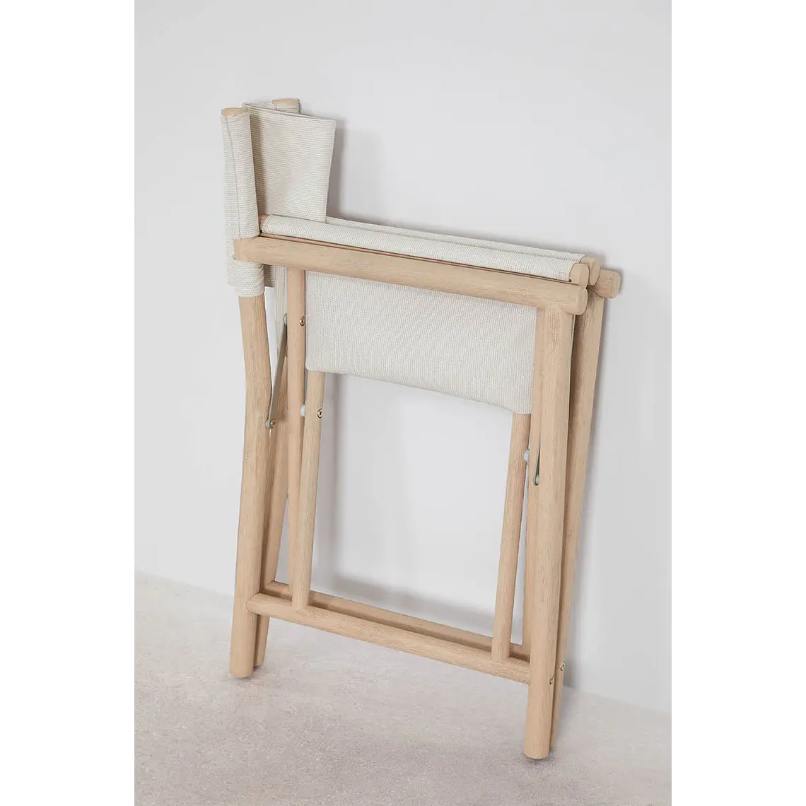 Set de mesa redonda Ø120 cm en cemento y 6 sillas de director plegables de jardín en madera de acacia Elanira 11