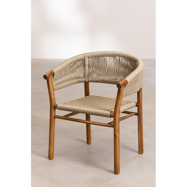 Silla de jardín con reposabrazos en madera de acacia y cuerda trenzada Fala 3