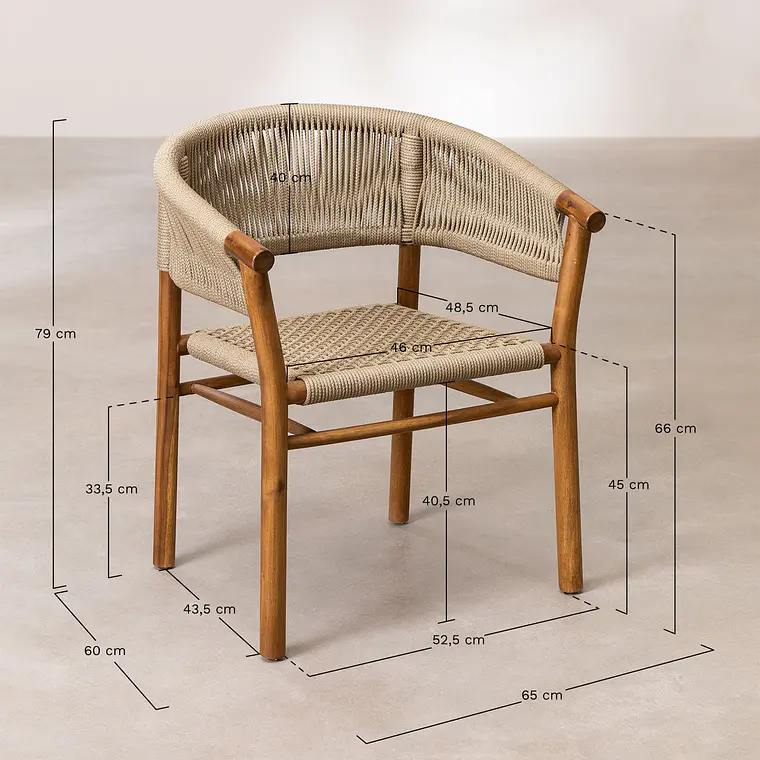 Silla de jardín con reposabrazos en madera de acacia y cuerda trenzada Fala 10
