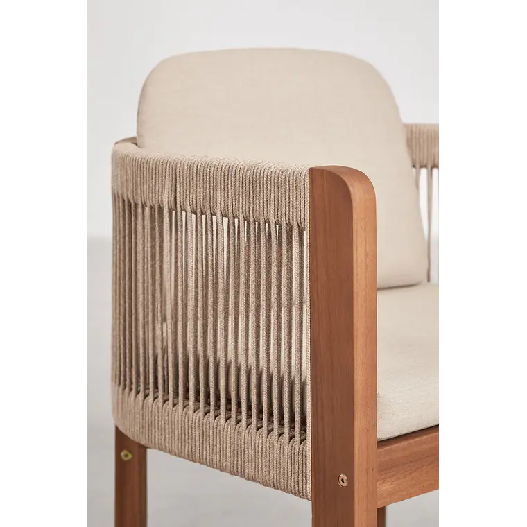 Silla de jardín con reposabrazos en madera de acacia y cuerda trenzada Melora 6