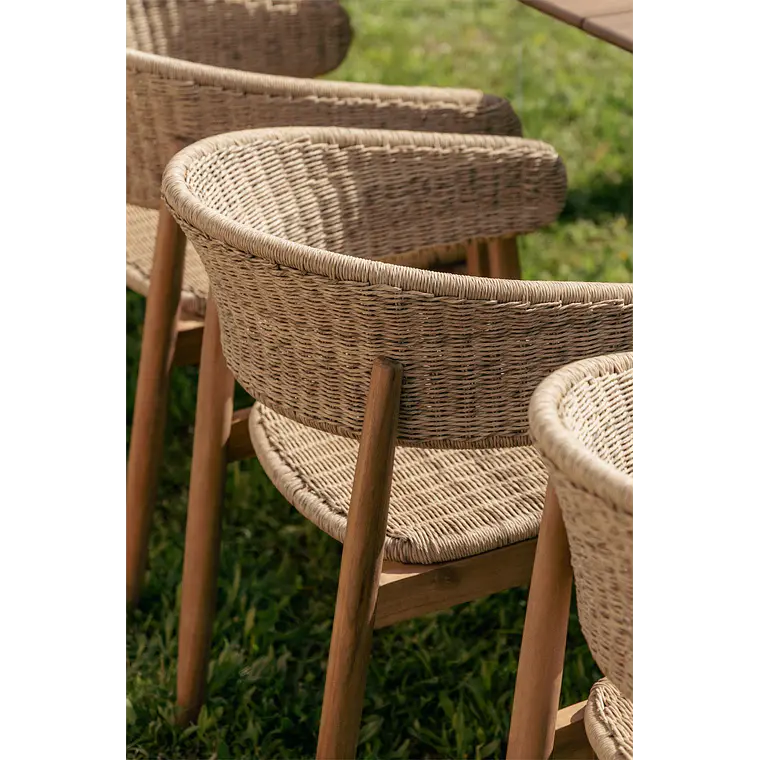 Silla de jardín con reposabrazos en madera de acacia y ratán sintético Arenova 3