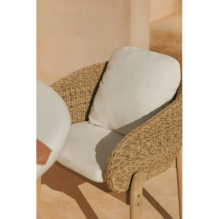 Silla de jardín con reposabrazos en madera de acacia y ratán sintético Kelena 2