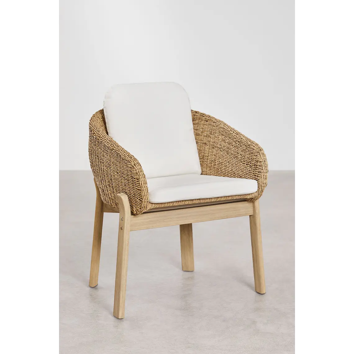 Silla de jardín con reposabrazos en madera de acacia y ratán sintético Kelena 3