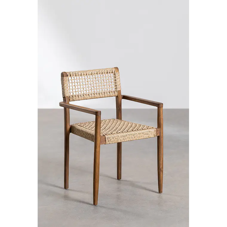 Silla de jardín con reposabrazos en madera de teca y cuerda trenzada Vara 4