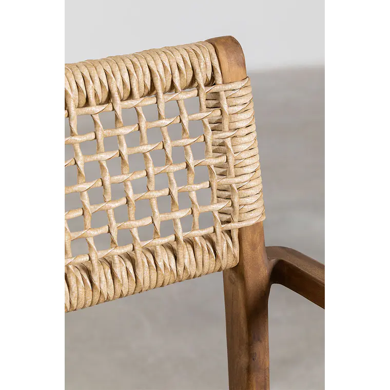 Silla de jardín con reposabrazos en madera de teca y cuerda trenzada Vara 7