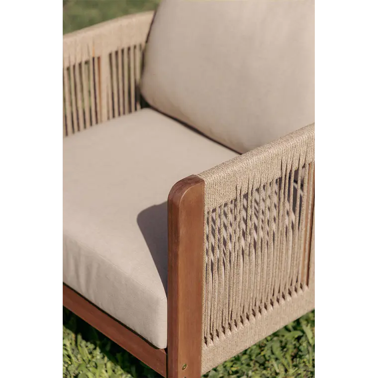 Sillón de jardín en madera de acacia y cuerda trenzada Calora 3