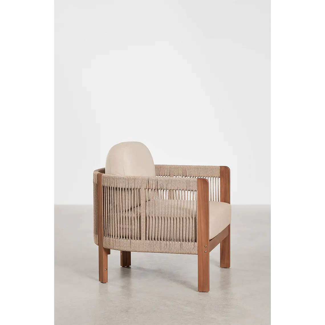 Sillón de jardín en madera de acacia y cuerda trenzada Calora 6