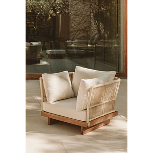 Sillón de jardín en madera de acacia y cuerda trenzada Dorena