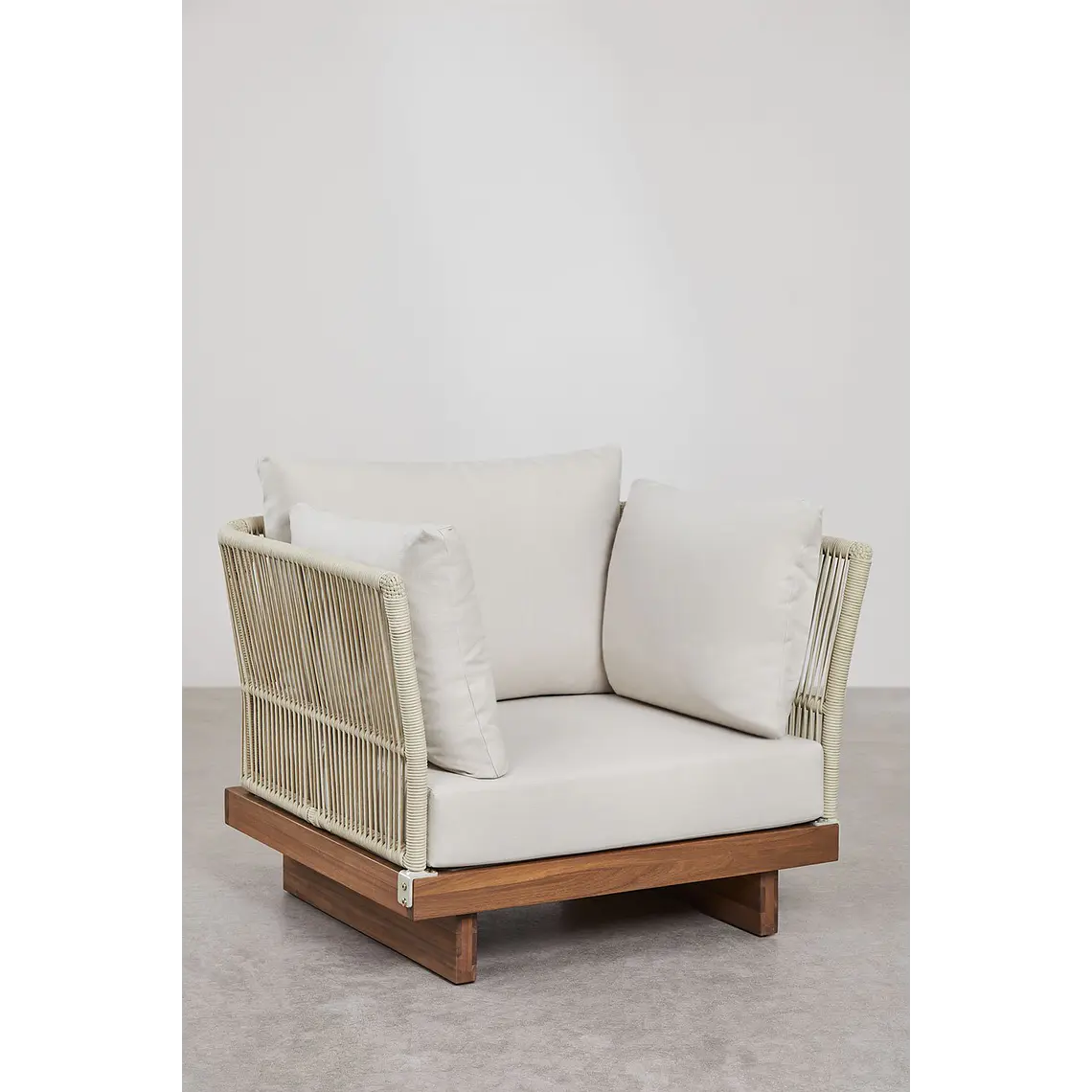 Sillón de jardín en madera de acacia y cuerda trenzada Dorena 2