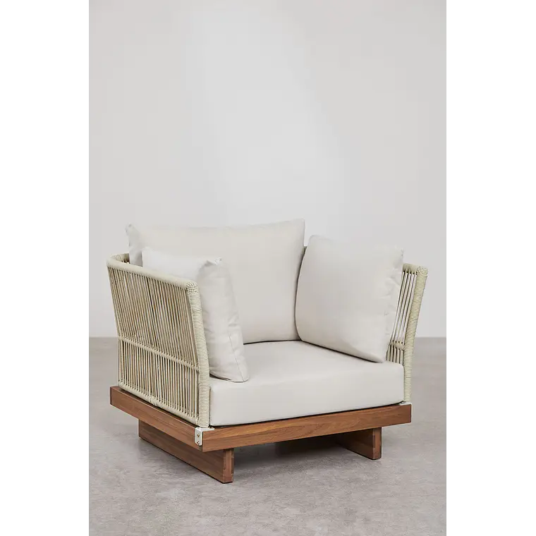 Sillón de jardín en madera de acacia y cuerda trenzada Dorena 2
