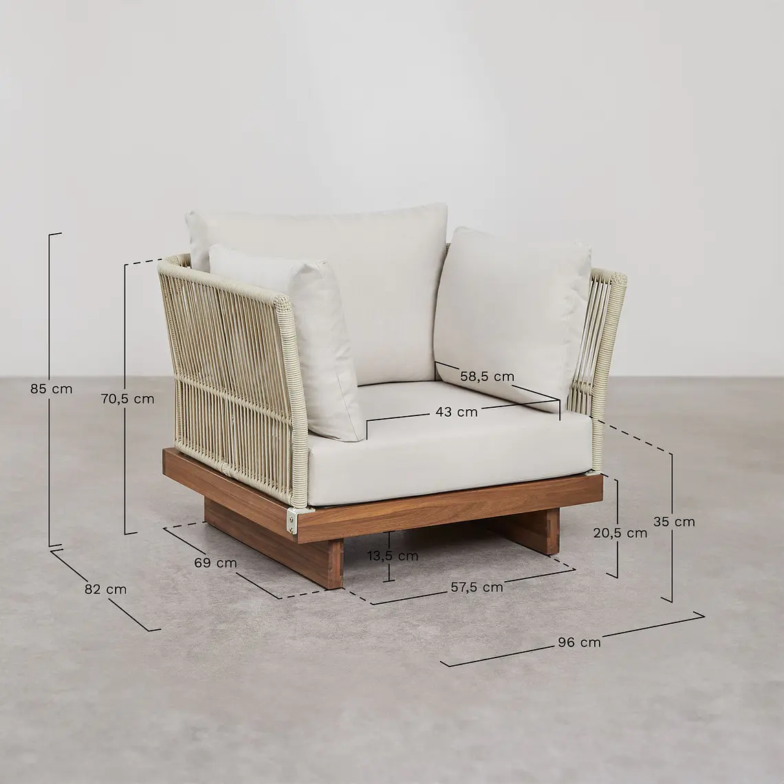 Sillón de jardín en madera de acacia y cuerda trenzada Dorena 10
