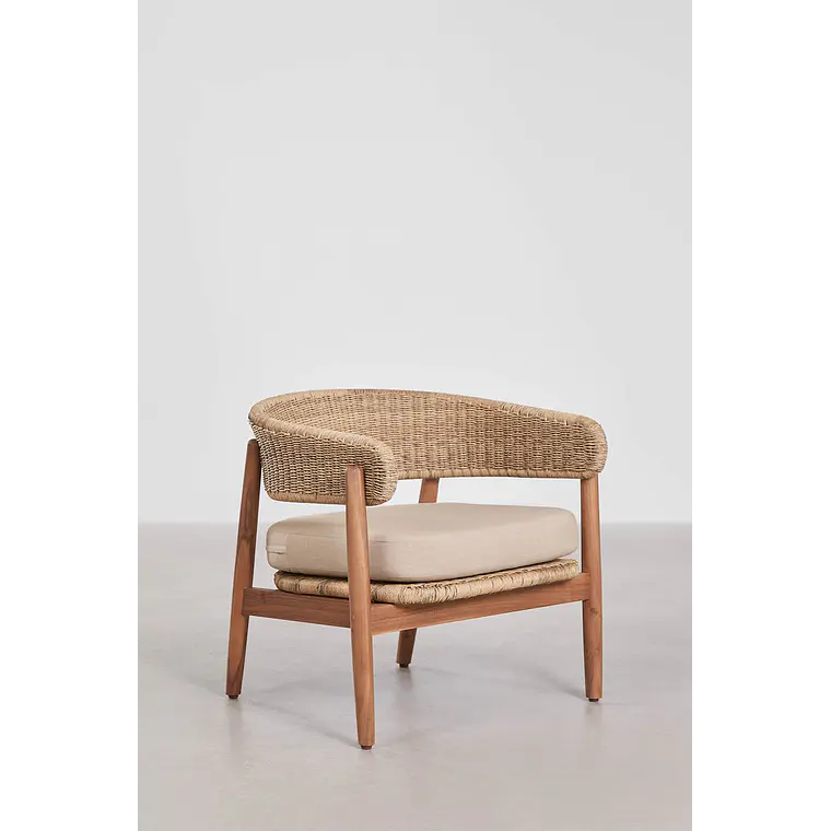 Sillón de jardín en madera de acacia y ratán sintético Alvora 3