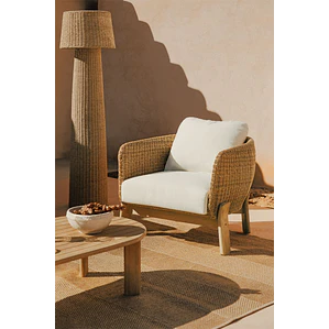 Sillón de jardín en madera de acacia y ratán sintético Jorena