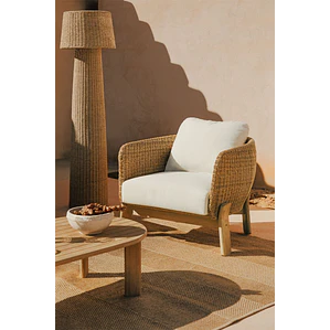 Sillón de jardín en madera de acacia y ratán sintético Jorena