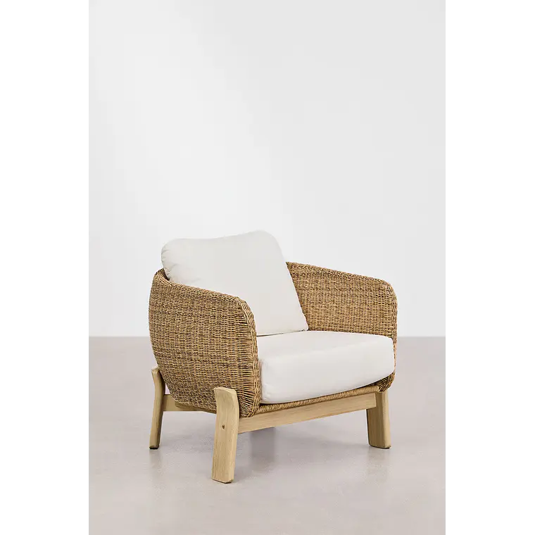 Sillón de jardín en madera de acacia y ratán sintético Jorena 4