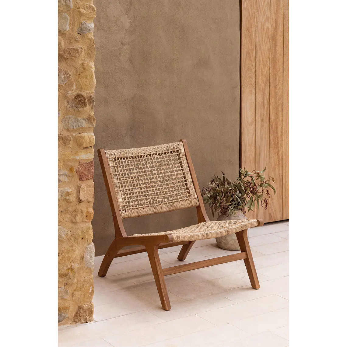 Sillón de jardín en madera de acacia y ratán sintético Moreva 1